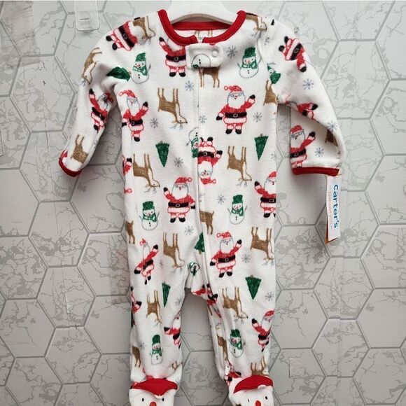 Nwt Girls Christmas Fleece Footed Pajamas Bundle, By Carter's. Size 6 months - Picture 6 of 7